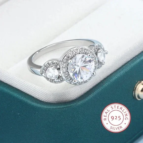 Ladies 2.50ctw Triple Halo Diamond Anniversary Ring .925 Solid Sterling Silver - Picture 5 of 6